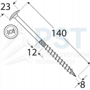 Wkręt konstrukcyjny 8×140 mm – detal na jasnym tle
