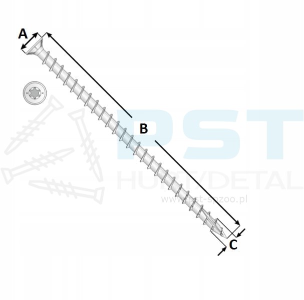torx wkręty do drewna - rysunek techniczny