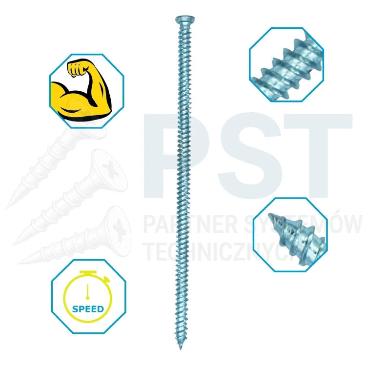 Wkręt ościeżnicowy 7,5×212 mm z łbem stożkowym Torx