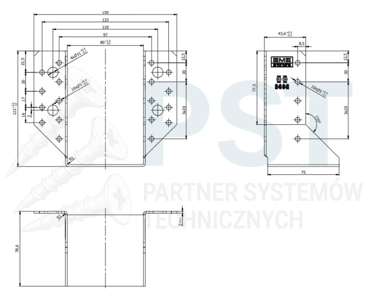 WB26 WIESZAK BELKI 80x120x75x2,0  WSPORNIK ŁĄCZNIK CIESIELSKI  OCYNK ATEST