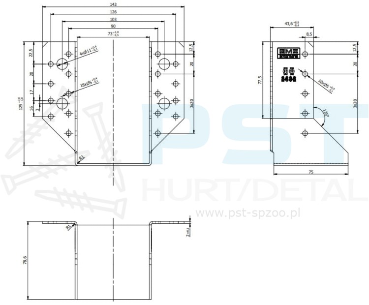 WB59 WIESZAK BELKI 73x123x75x2,0 WSPORNIK ŁĄCZNIK CIESIELSKI OCYNK ATEST