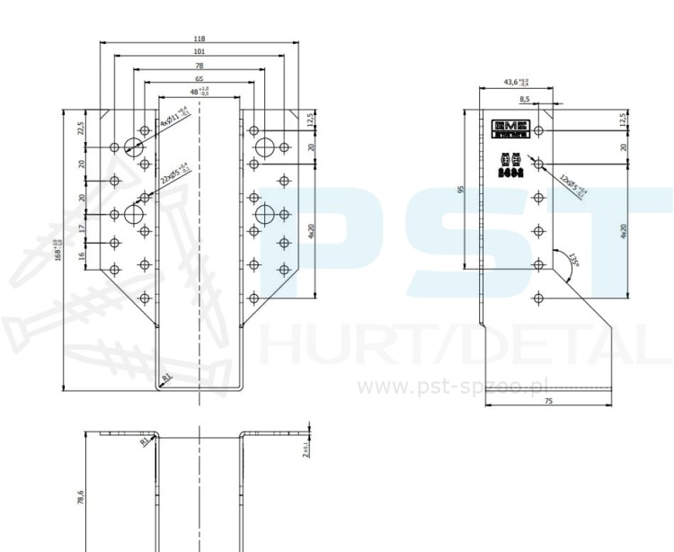 WB55 WIESZAK BELKI 48x166x75x2,0 WSPORNIK ŁĄCZNIK CIESIELSKI KROKWI OCYNK