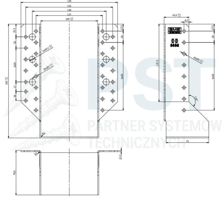 WB32 WIESZAK BELKI 100x200x75x2,0 WSPORNIK ŁĄCZNIK CIESIELSKI KROKWI OCYNK