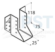 WB1 WIESZAK BELKI 25x118x75x2,0 WSPORNIK ŁĄCZNIK CIESIELSKI KROKWI OCYNK