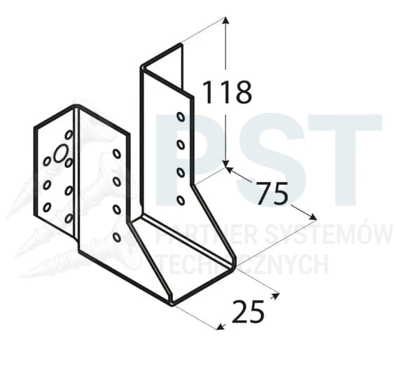 WB1 WIESZAK BELKI 25x118x75x2,0 WSPORNIK ŁĄCZNIK CIESIELSKI KROKWI OCYNK