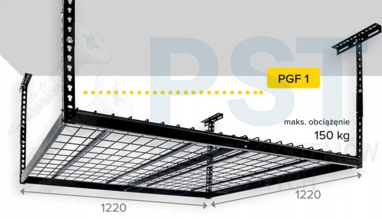 Półka garażowa  1220x1220 czarna Półka sufitowa Kratownica Półka podwieszana