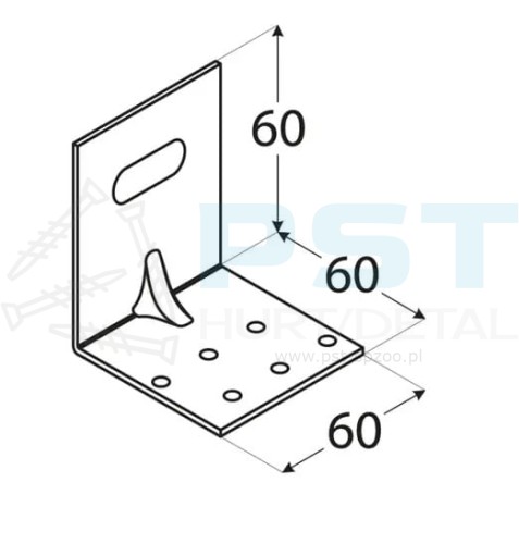 KMRP1 Kątownik montażowy 60x60x60x2,0 Kątownik regulowany wzmocniony Łącnik ciesielski