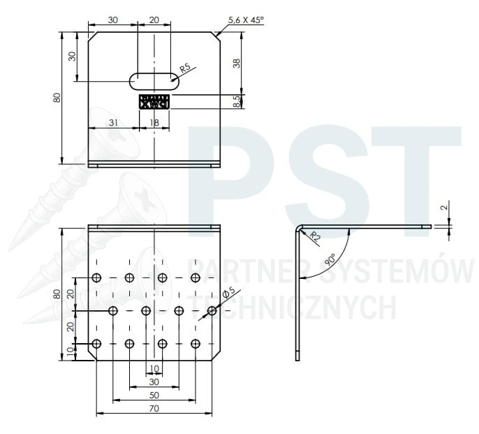 KMR8 Kątownik montażowy 80x80x80x2,0 Kątownik regulowany Ocynk Łącnik ciesielski