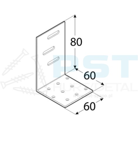 KMR1 Kątownik montażowy 60x80x60x2,0 L Kątownik regulowany Ocynk Łącnik ciesielski