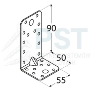 KPS3 KĄTOWNIK MONTAŻOWY ŁĄCZNIK Z PRZETŁOCZENIEM 90x50x55x1,5  DOMAX