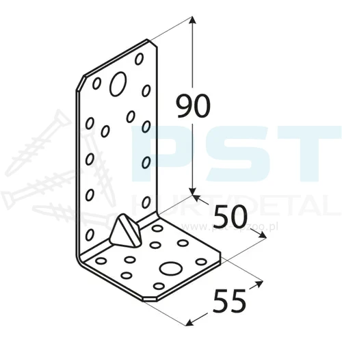 KPS3 KĄTOWNIK MONTAŻOWY ŁĄCZNIK Z PRZETŁOCZENIEM 90x50x55x1,5  DOMAX