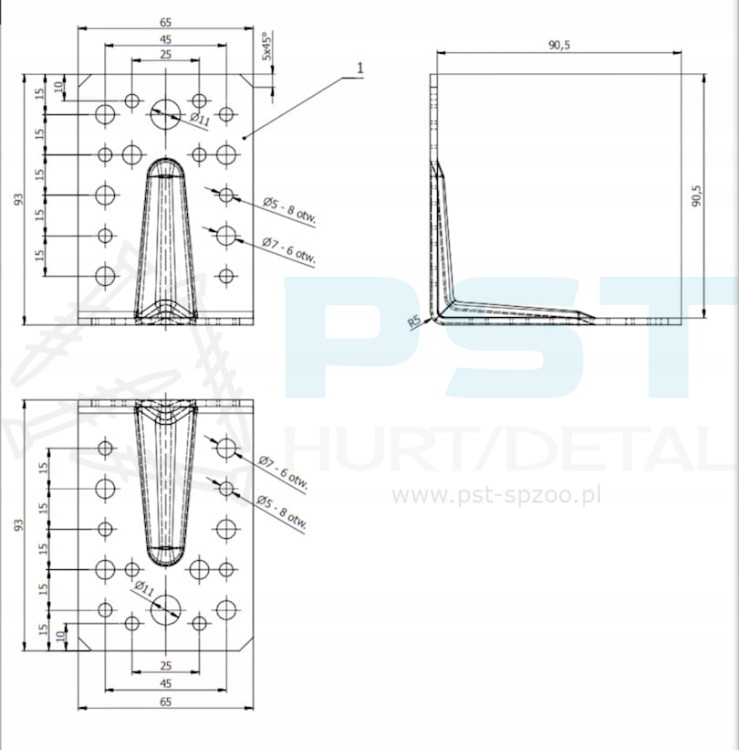 Kątownik 90x90 - rysunek techniczny