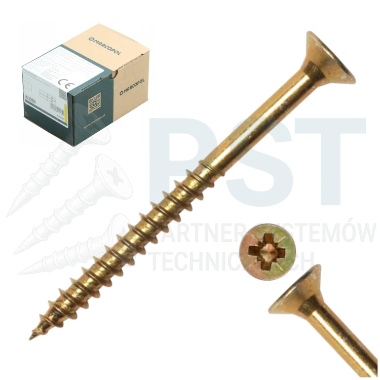 Wkręty do drewna 3,5 x 50 mm Wkręty hartowane zółte Marcopol 5 kg
