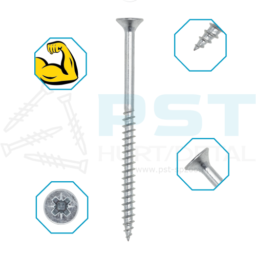 Wkręty do drewna 3,5 x 50 mm Wkręty hartowane białe Marcopol 5 kg