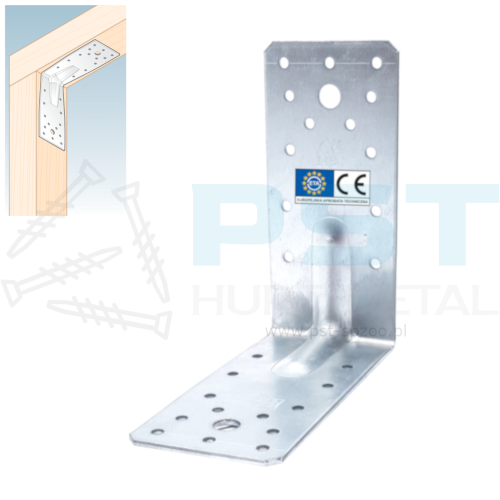 Kątownik z przetłoczeniem KP5 140x140x65 2,5 mm ocynk – widok frontowy