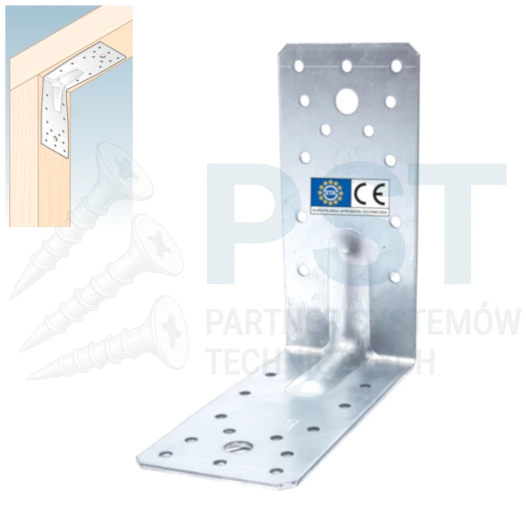 Kątownik z przetłoczeniem KP5 140x140x65 2,5 mm ocynk – widok frontowy