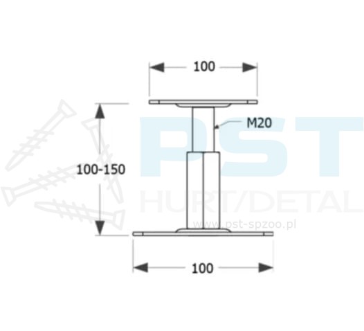 Podstawa słupa 100x100x100-150 Podstaw słupa regulowana Podstawa Złota