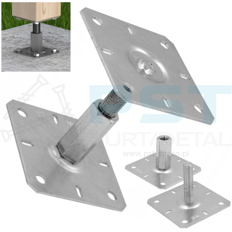 Podstawa słupa 100x100x100-150 Podstaw słupa regulowana Podstawa Srebrna