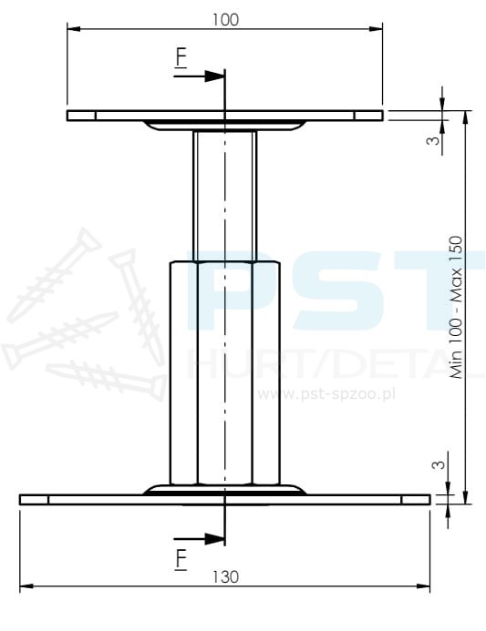 Podstawa słupa 100x130x100-150 Podstaw słupa regulowana Podstawa Złota
