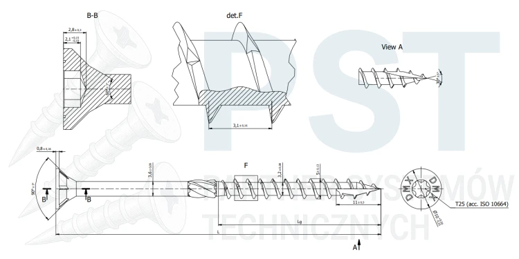 Wkręty do drewna 5x45 mm ciesielskie 200 szt z łbem stożkowym ZNG Domax