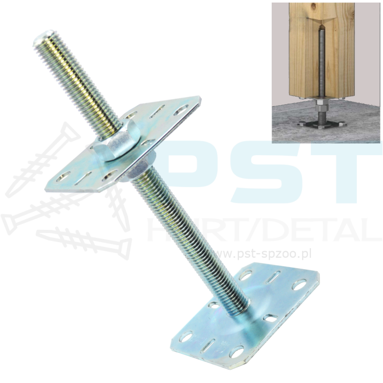 Podstawa słupa regulowana gwintowana 130x250x3,0 M20