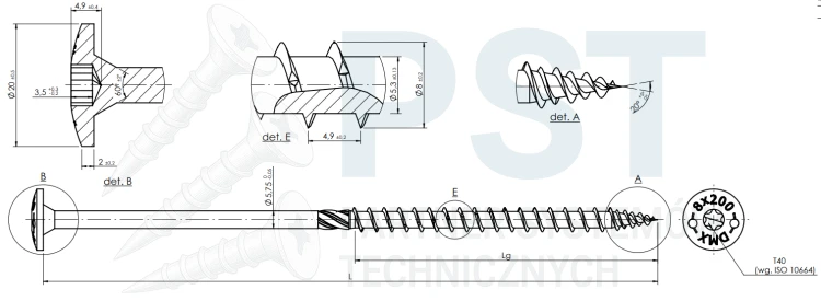 Wkręty Ciesielskie talerzykowe do drewna 8X320 mm  50szt z łbem  ZNG Domax
