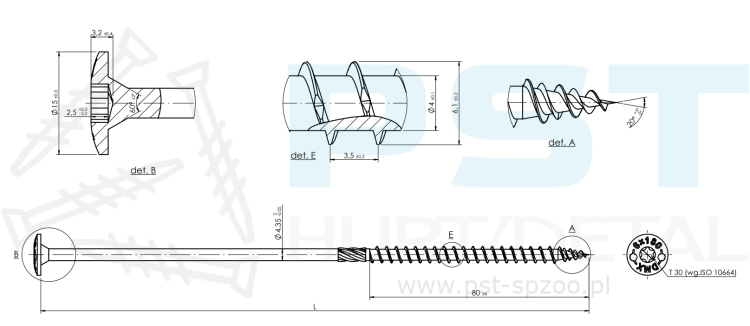 Wkręty Ciesielskie do drewna 6X280 mm  50szt z łbem podkładkowym ZNG Domax