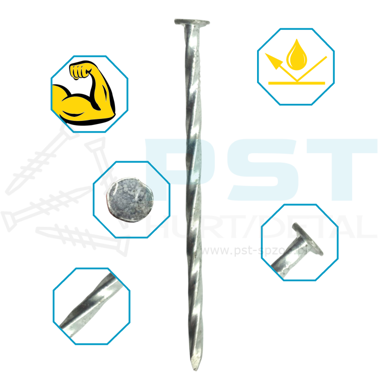 Gwoździe kwadratowe skręcane 3x70 mm ocynk biały Marcopol 5kg