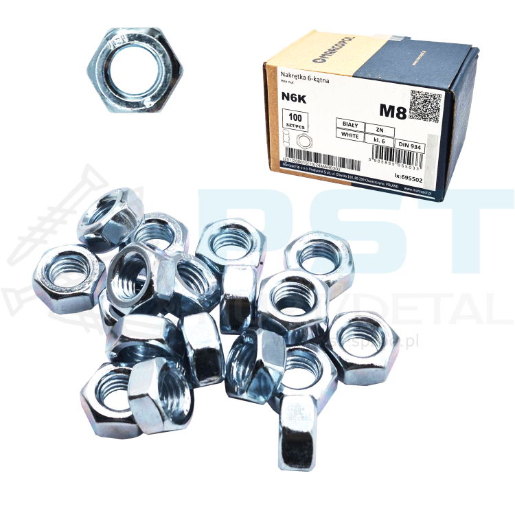 Nakrętka sześciokątna M8 Marcopol DIN 934 ocynk stal 100 szt