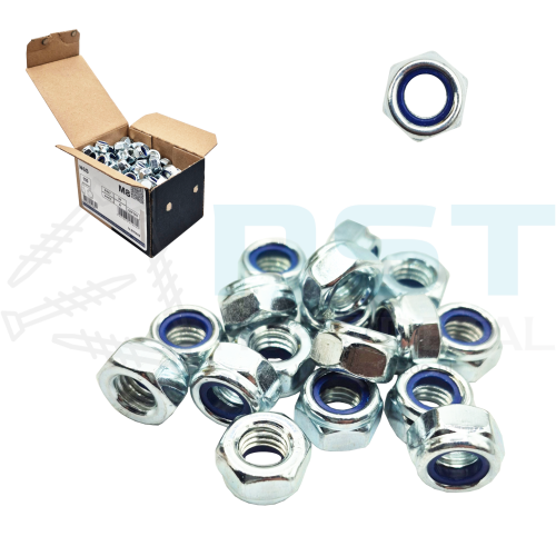 Nakrętka samokontrująca M8 DIN985 ocynk biały z wkładką poliamidową 100 szt.