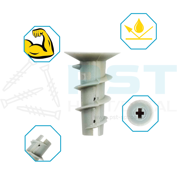 Kołki  ślimakowe 6 x 24,5 mm DRIVA  ślimak ABS do regipsu G-K 100szt