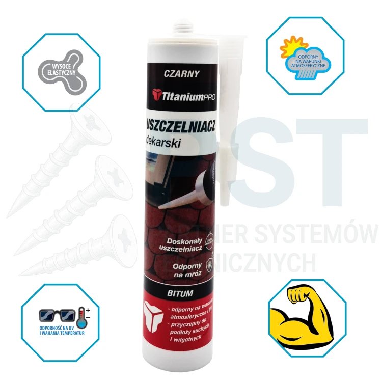 Uszczelniacz dekarski  bitumiczny czarny 300 ml dach rynny Titanium Pro