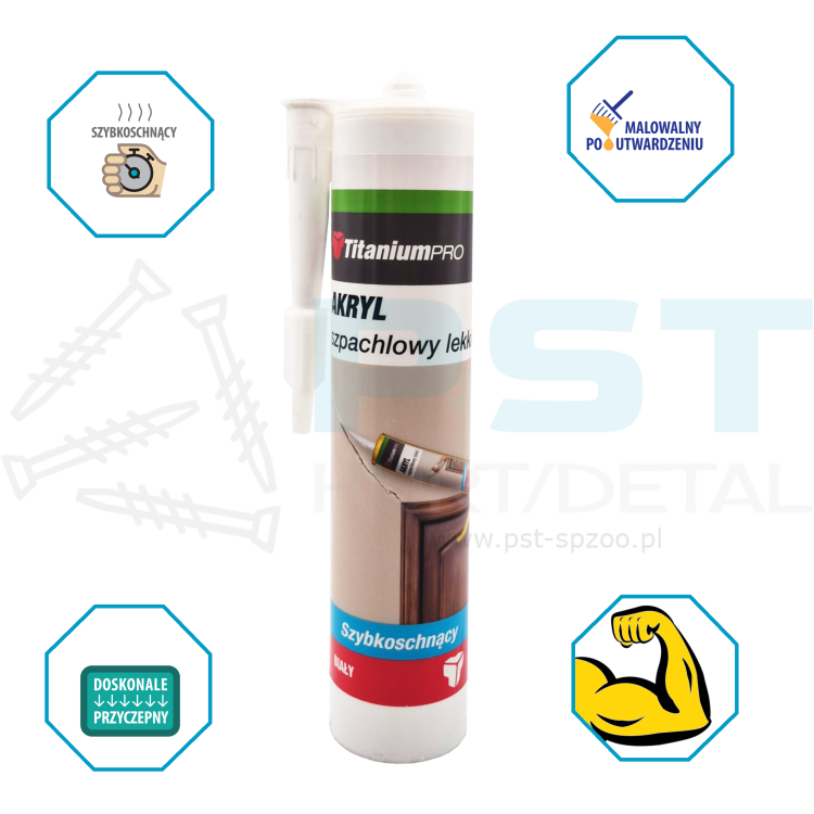 Akryl szpachlowy lekki Titanium Pro biały 300ml naprawy ścian i sufitów