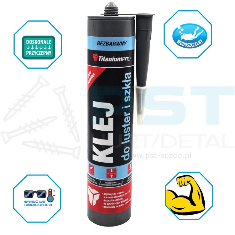 Klej do luster 300 ml silikonowy bezbarwny  TitaniumPRO uszczelniacz montaż
