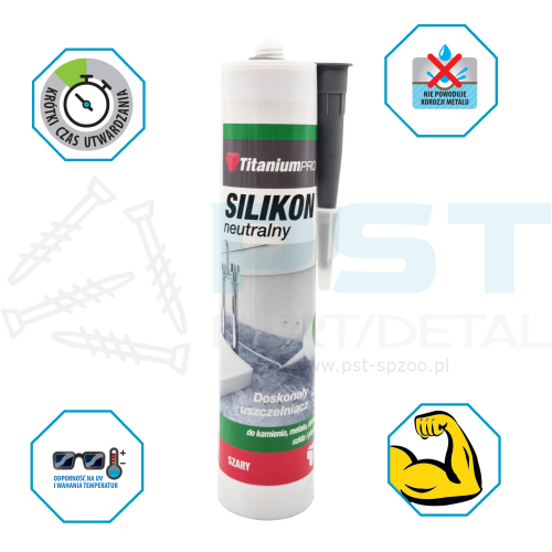 Silikon neutralny  szary 300 ml   TitaniumPRO – uszczelniacz uniwersalny UV
