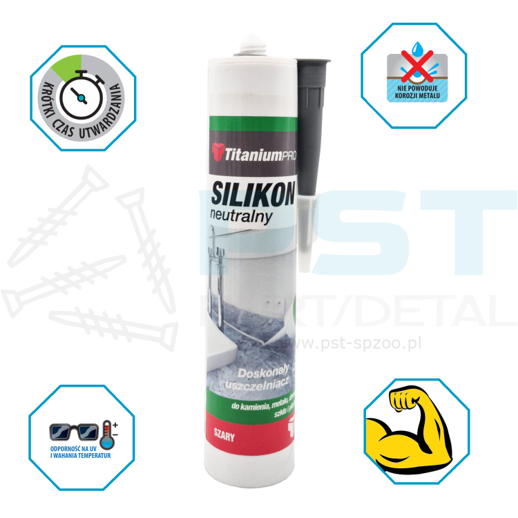 Silikon neutralny  szary 300 ml   TitaniumPRO – uszczelniacz uniwersalny UV