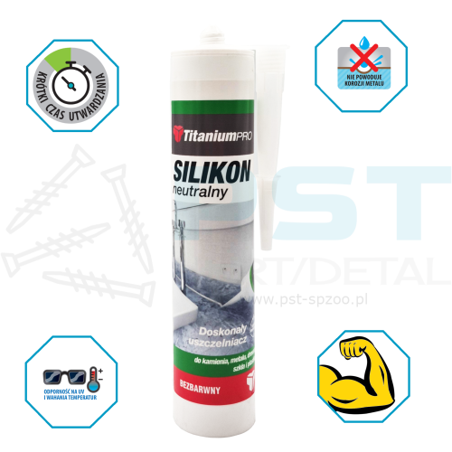 Silikon neutralny  bezbarwny 300 ml   TitaniumPRO – uszczelniacz uniwersalny UV