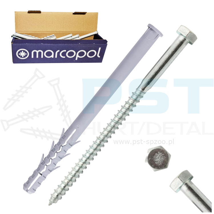 Kołki rozporowe 12x300 20 szt  Kołki ramowe Na klucz Marcopol