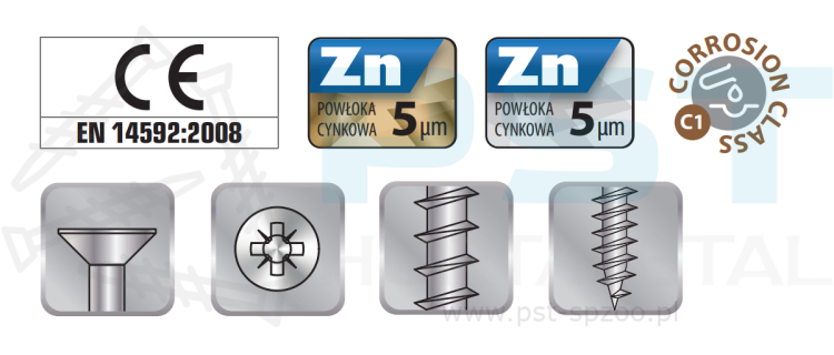 Wkręty do drewna 5x50 mm 250 szt. Wkręty hartowane Pełny gwint Marcopol