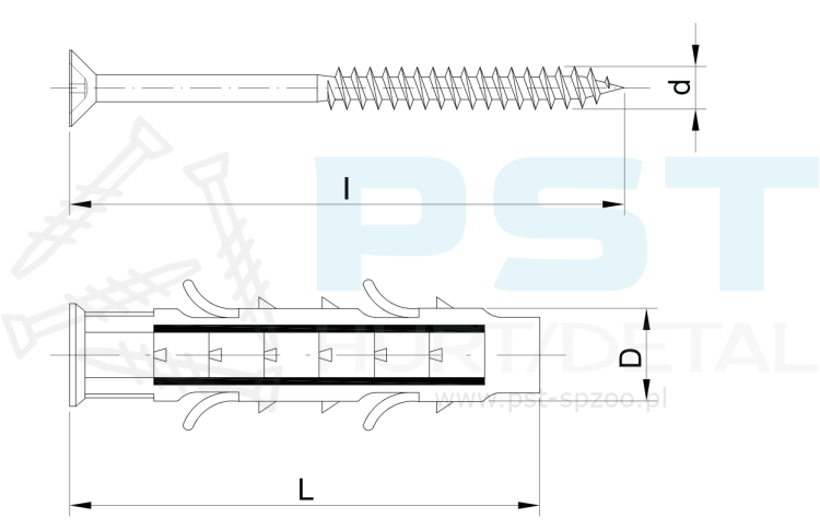 Kołki 8x40x20  50 szt.  Kołki rozporowe Drive Fix  Kołek z wkrętem
