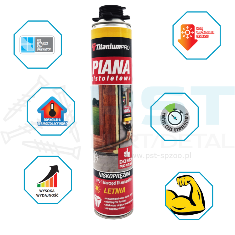 PIANKA MONTAŻOWA 750 ML  PIANKA PISTOLETOWA  NISKOPRĘŻNA LETNIA