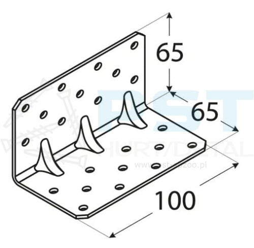 KĄTOWNIK MONTAŻOWY  65x65x100X2,5  KĄTOWNIK CIESIELSKI WZMOCNIONY KPK4