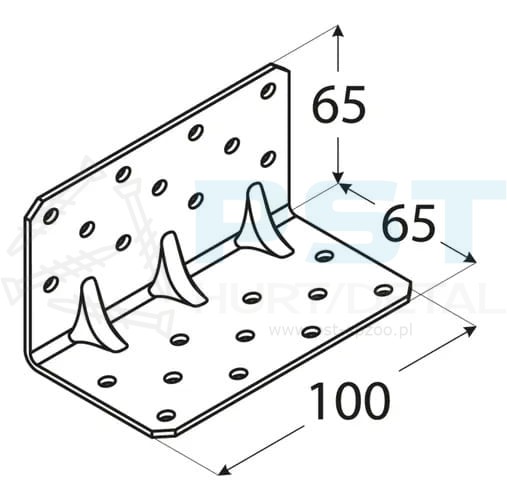 KĄTOWNIK MONTAŻOWY  65x65x100X2,5  KĄTOWNIK CIESIELSKI WZMOCNIONY KPK4