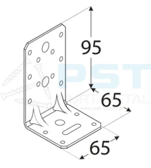 KĄTOWNIK MONTAŻOWY  95x65x65x2,5  KĄTOWNIK CIESIELSKI WZMOCNIONY KPK22