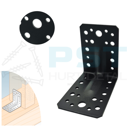 ątownik z przetłoczeniem DOMAX KP1 CZ 90x90x65 2,5 mm czarny – widok frontowy