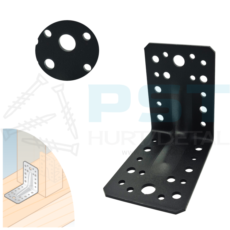 ątownik z przetłoczeniem DOMAX KP1 CZ 90x90x65 2,5 mm czarny – widok frontowy