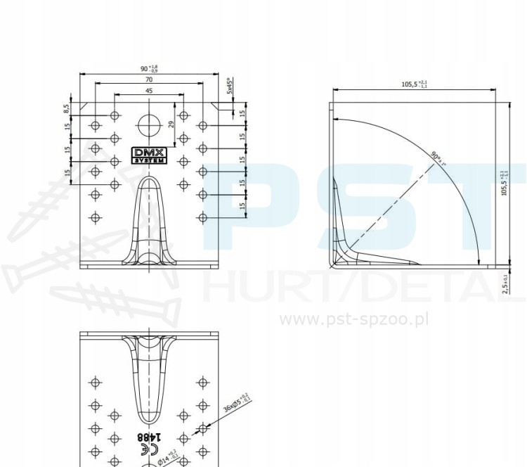 Katownik KP2 - rysunek techniczny