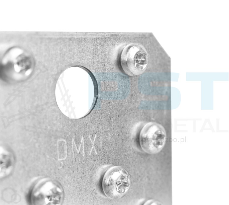 Łącznik kątowy 90° – rozmieszczenie otworów pod wkręty i gwoździe