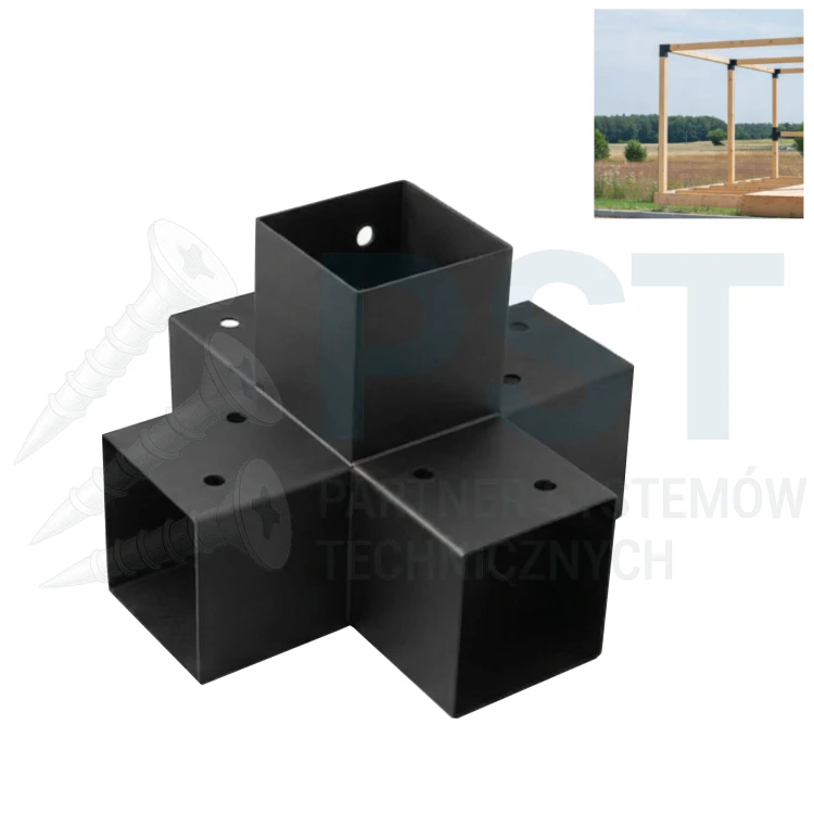 ŁĄCZNIK PERGOLI  9X9  91x184x274x1,5 mm ŁĄCZNIK KRZYŻOWY 5-KIERUNKOWY