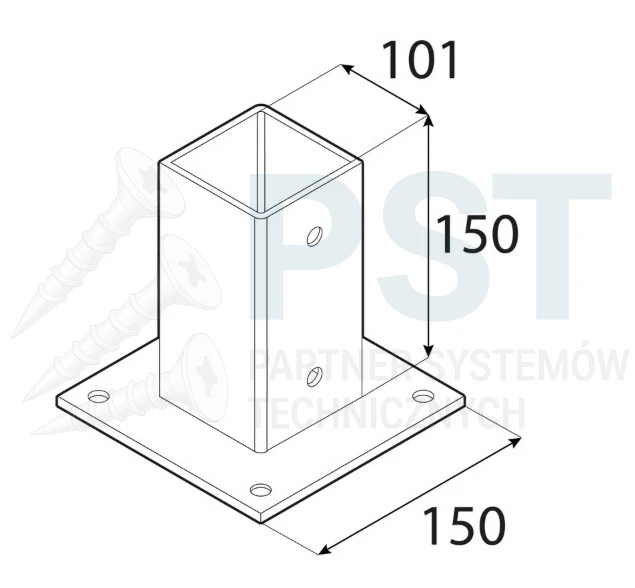 PODSTAWA SŁUPA 101x150 mm CZARNA ŁĄCZNIK CIESIELSKI 10x10 PERGOLA OGRODOWA
